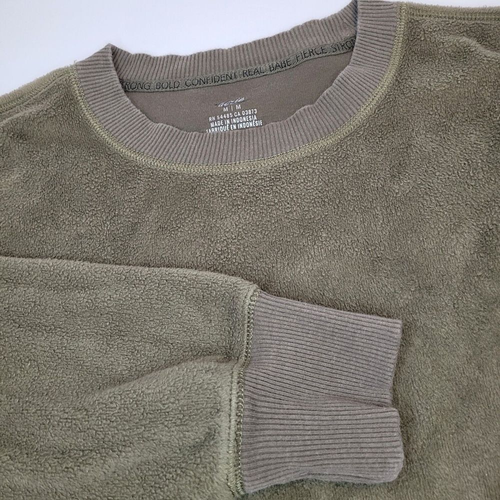 Aerie Womens Green Crewneck Sweatshirt Size Med Side Slits - Picture 1 of 8